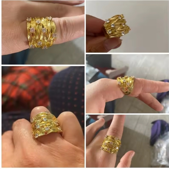 Gold-Tone Braided Multi-Band Ring with Sparkling Accents - Picture 4 of 9